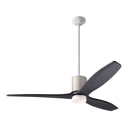 A large image of the Modern Fan Co. LeatherLuxe with Light Kit Gloss White and Ivory Leather sleeves w/ Ebony blades and 271 Light