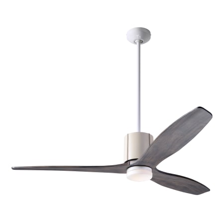 A large image of the Modern Fan Co. LeatherLuxe with Light Kit Gloss White and Ivory Leather sleeves w/ Graywash blades and 271 Light