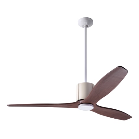 A large image of the Modern Fan Co. LeatherLuxe Gloss White finish and Ivory Leather wrap with Mahogany blades