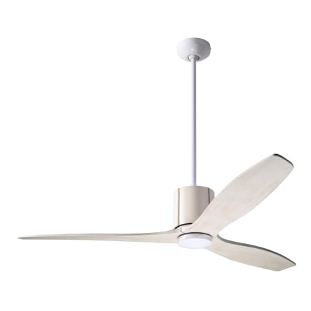 A large image of the Modern Fan Co. LeatherLuxe Gloss White finish and Ivory Leather wrap with Whitewash blades