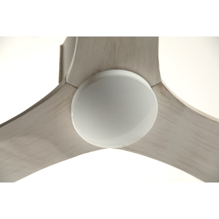 A large image of the Modern Fan Co. LeatherLuxe Gloss White finish and Ivory Leather sleeve and Whitewash blades closeup 5