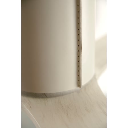 A large image of the Modern Fan Co. LeatherLuxe Gloss White finish and Ivory Leather sleeve and Whitewash blades closeup 4
