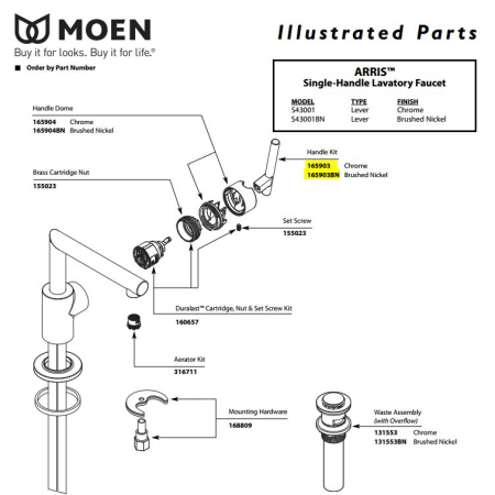 A large image of the Moen 165903 Brushed Nickel