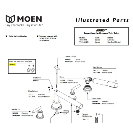 A large image of the Moen 165907 N/A