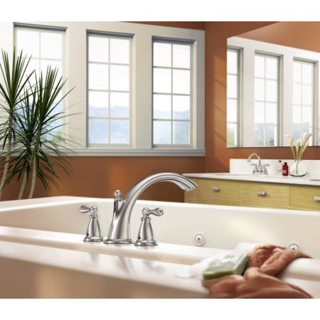 A large image of the Moen 86440 Moen-86440-Installed Roman Tub Faucet in Chrome