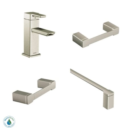 A large image of the Moen 90 Degree Faucet and Accessory Bundle 1 Brushed Nickel