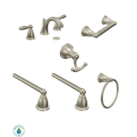 A large image of the Moen Brantford Faucet and Accessory Bundle 4 Brushed Nickel