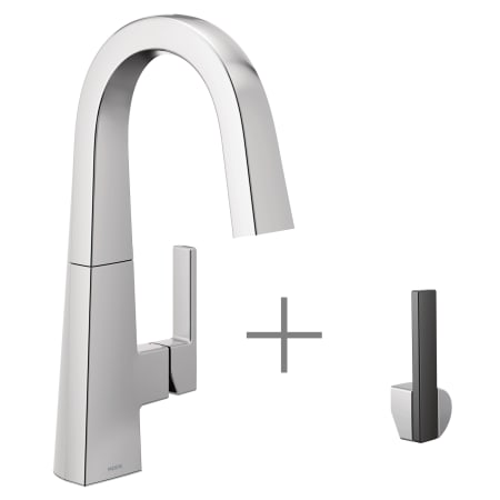A large image of the Moen S55005 Chrome Faucet with Matte Black and Chrome Handle