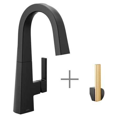 A large image of the Moen S55005 Matte Black Faucet with Brushed Gold and Matte Black Handle