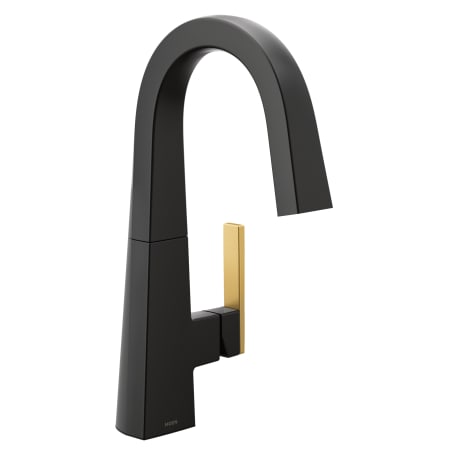 A large image of the Moen S55005 Matte Black Faucet with Brushed Gold Handle