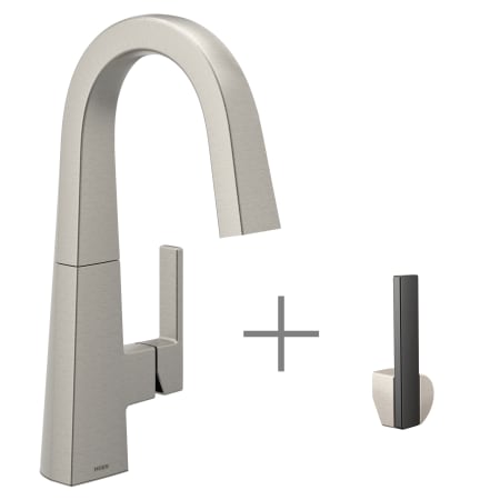 A large image of the Moen S55005 Spot Resist Stainless with Matte Black and Spot Resist Stainless Handle