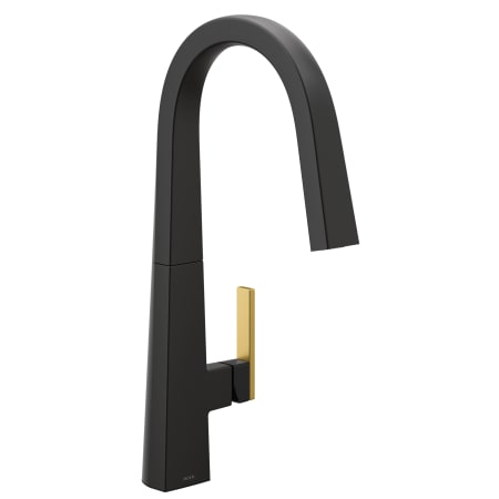 A large image of the Moen S75005 Matte Black Faucet with Brushed Gold Handle