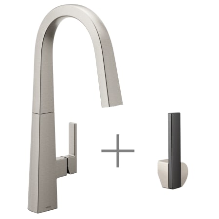 A large image of the Moen S75005 Spot Resist Stainless with Matte Black and Spot Resist Stainless Handle