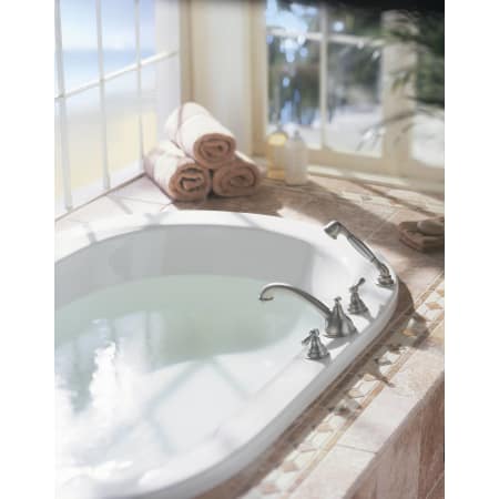 A large image of the Moen T912 Moen-T912-Installed Roman Tub Faucet in Brushed Nickel