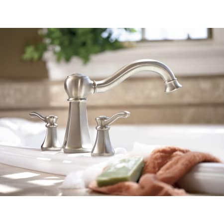 A large image of the Moen T932 Moen-T932-Installed Roman Tub Faucet in Brushed Nickel