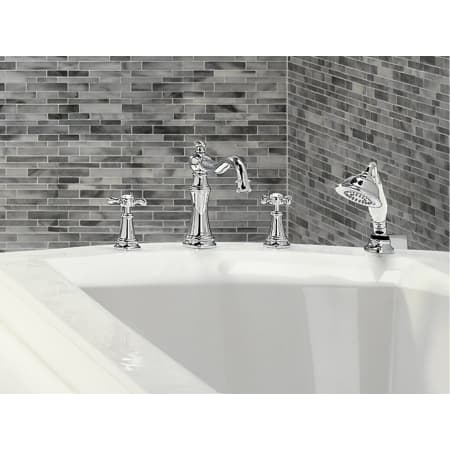 A large image of the Moen TS21102 Moen-TS21102-Installed Roman Tub Faucet in Chrome