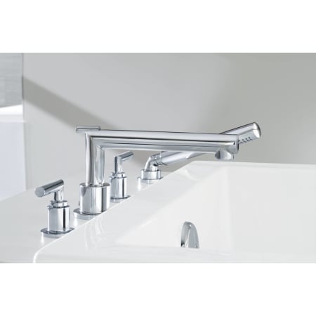 A large image of the Moen TS93004 Moen-TS93004-Installed Roman Tub Faucet in Chrome