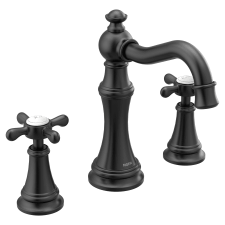 Moen TS42114BL Matte Black Weymouth Double Handle Widespread Bathroom Faucet - Pop-Up Drain 