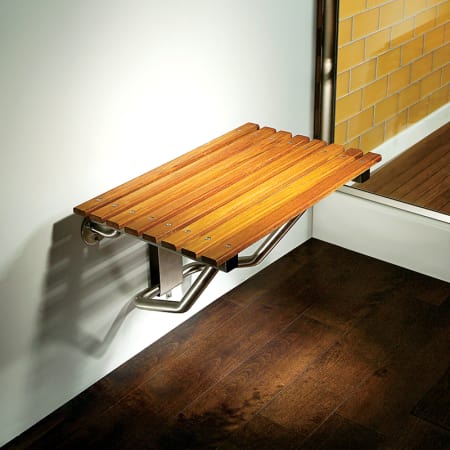 A large image of the MTI Baths TK-SSEAT2215 Teak / High Polished Stainless