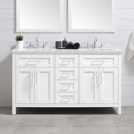 A large image of the Ove Decors Tahoe 60 White / Carrera Marble Top