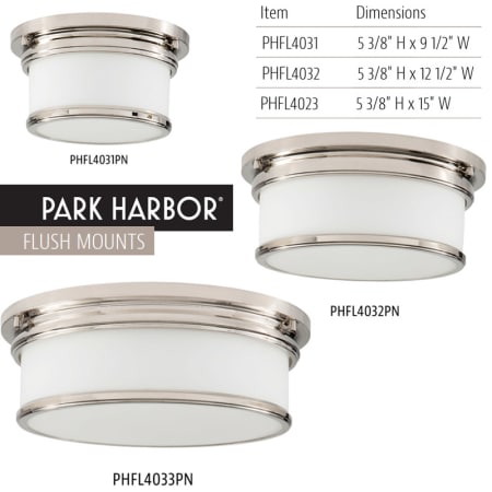 A large image of the Park Harbor PHFL4033 Flush Mount Size Variations