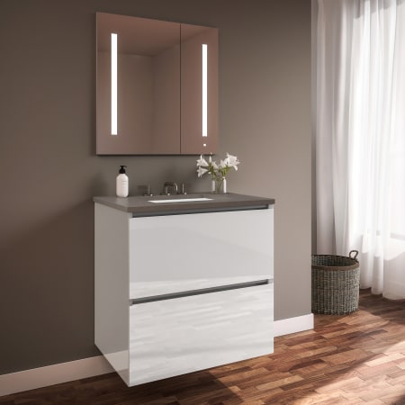 A large image of the Robern 30-00NB00002 White Glass Vanity with Stone Gray Top
