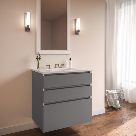 A large image of the Robern 36-00NB00003 Matte Gray Glass Vanity with White Top