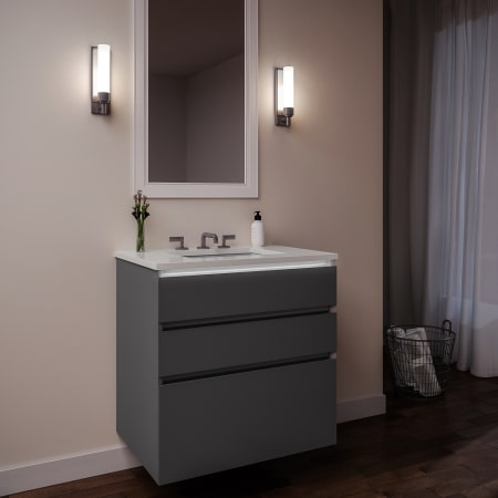 A large image of the Robern 36-00TB00003 Matte Gray Glass Vanity with White Top