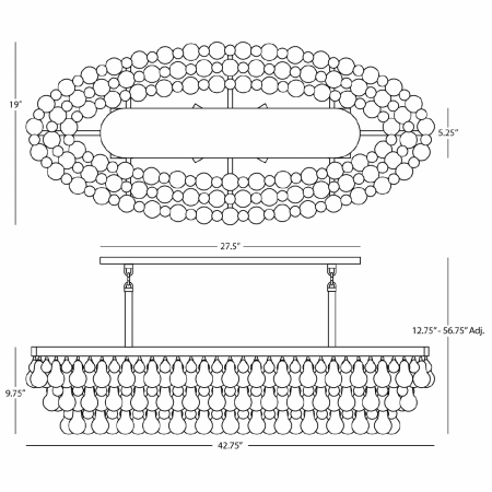 A large image of the Robert Abbey Bling L Chandelier Robert Abbey-Bling L Chandelier-Line Drawing