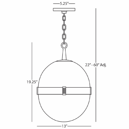 A large image of the Robert Abbey Brighton Ball Pendant Robert Abbey-Brighton Ball Pendant-Line Drawing