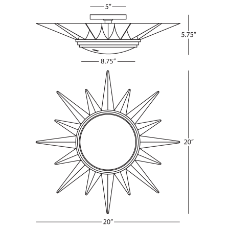 A large image of the Robert Abbey Cosmos Flushmount Robert Abbey-Cosmos Flushmount-Line Drawing