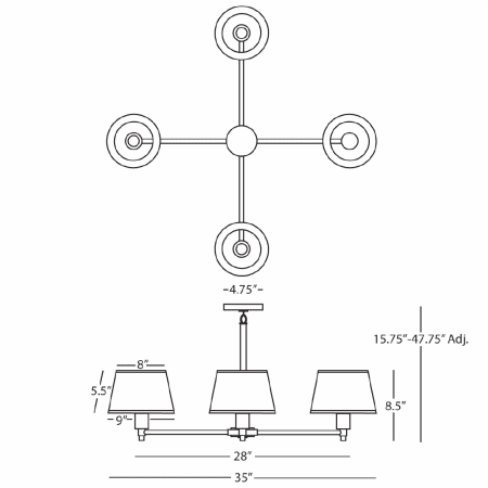 A large image of the Robert Abbey Simple Snowflake Chandelier Robert Abbey-Simple Snowflake Chandelier-Line Drawing