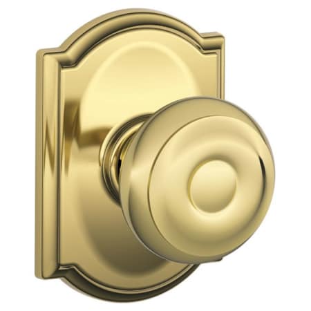 A large image of the Schlage F10-GEO-CAM Lifetime Polished Brass