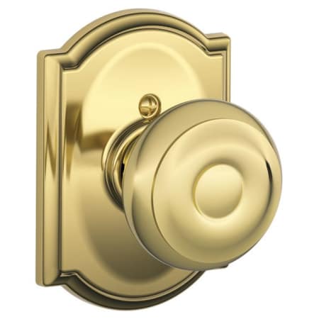 A large image of the Schlage F170-GEO-CAM Polished Brass