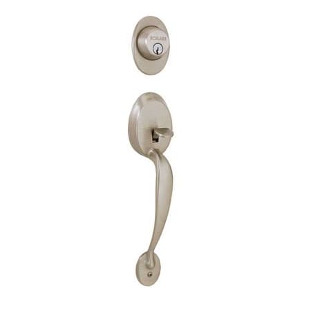 A large image of the Schlage F62-PLY-GEO Satin Nickel