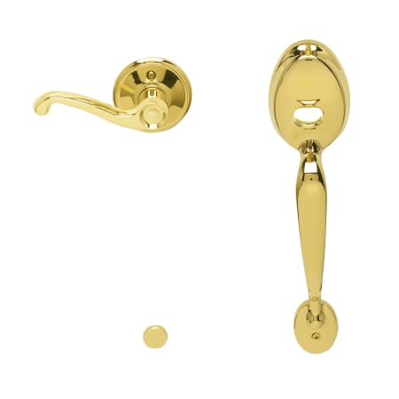 A large image of the Schlage FE285-PLY-FLA-RH Lifetime Polished Brass