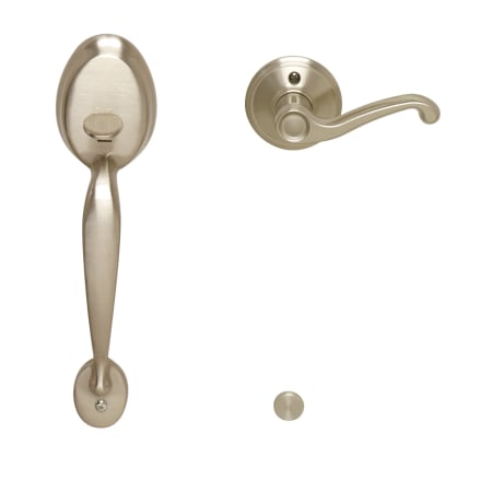 A large image of the Schlage FE285-PLY-FLA-LH Satin Nickel
