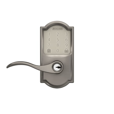 A large image of the Schlage FE789WB-CAM-ACC Schlage Encode Accent Lever Head On Satin Nickel