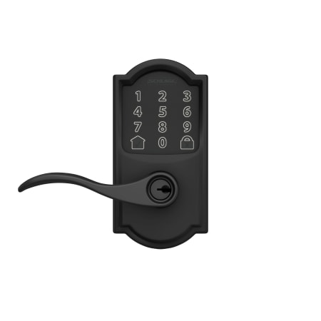 A large image of the Schlage FE789WB-CAM-ACC Schlage Encode Accent Lever Head On Matte Black