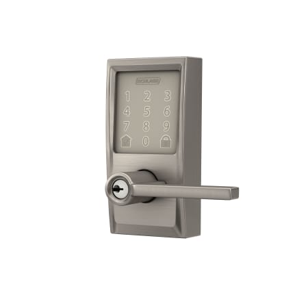 A large image of the Schlage FE789WB-CEN-LAT Schlage Encode Century Lever Right Satin Nickel