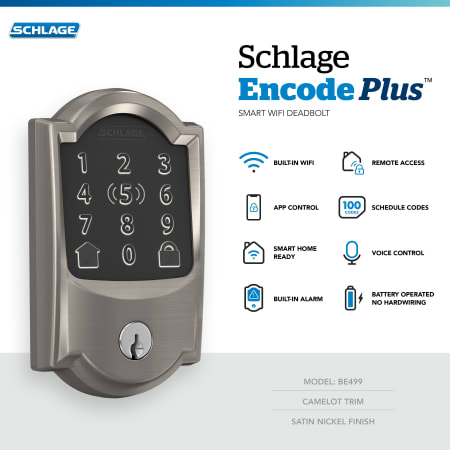 A large image of the Schlage BE499WB-CAM Encode Plus Camelot Value Props