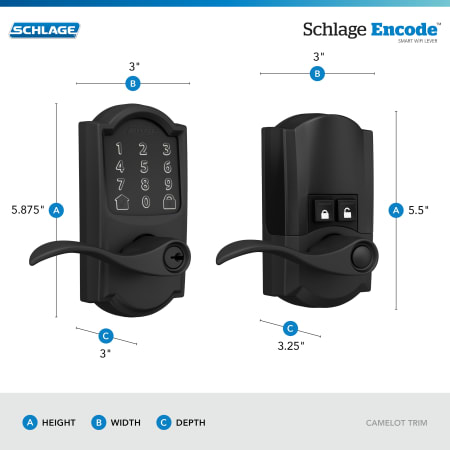 A large image of the Schlage FE789WB-CAM-ACC Schlage Encode Accent Lever Specifications