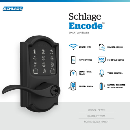 A large image of the Schlage FE789WB-CAM-ACC Schlage Encode Accent Lever Prop Values