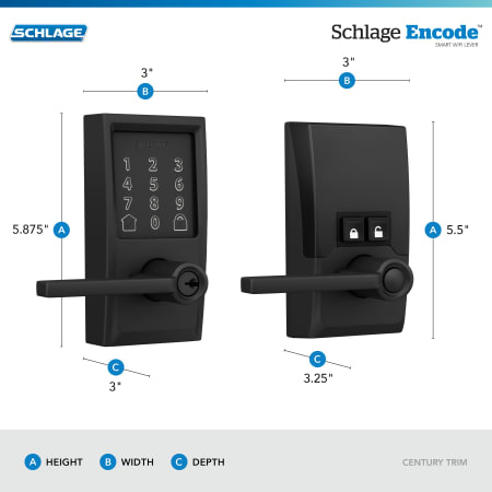 A large image of the Schlage FE789WB-CEN-LAT Schlage Encode Century Lever Specifications