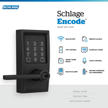 A large image of the Schlage FE789WB-CEN-LAT Schlage Encode Century Lever Prop Values