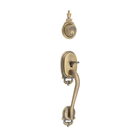 A large image of the Schlage F62-BOW-GEO Antique Brass