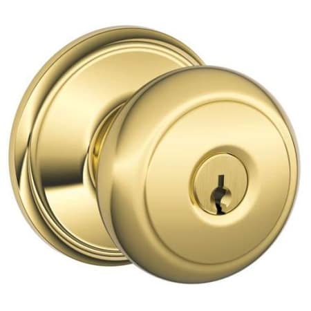 A large image of the Schlage F51-AND Polished Brass