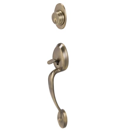 A large image of the Schlage F62-PLY-ACC-RH Antique Brass