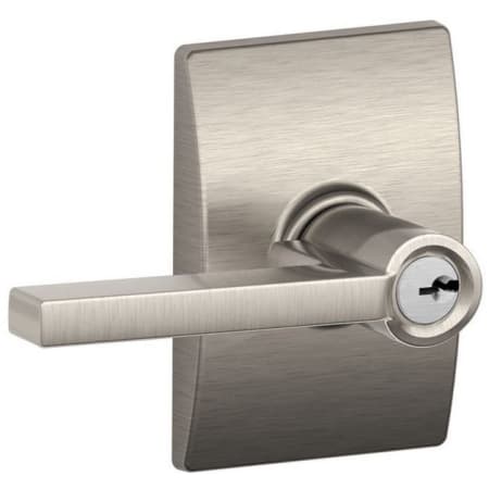 A large image of the Schlage F80-LAT-CEN Satin Nickel