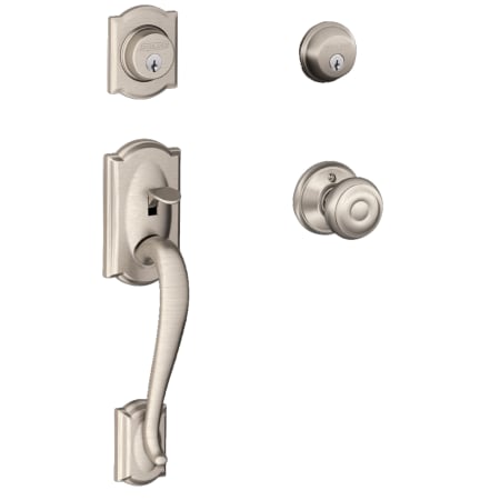 A large image of the Schlage F62-CAM-GEO Satin Nickel